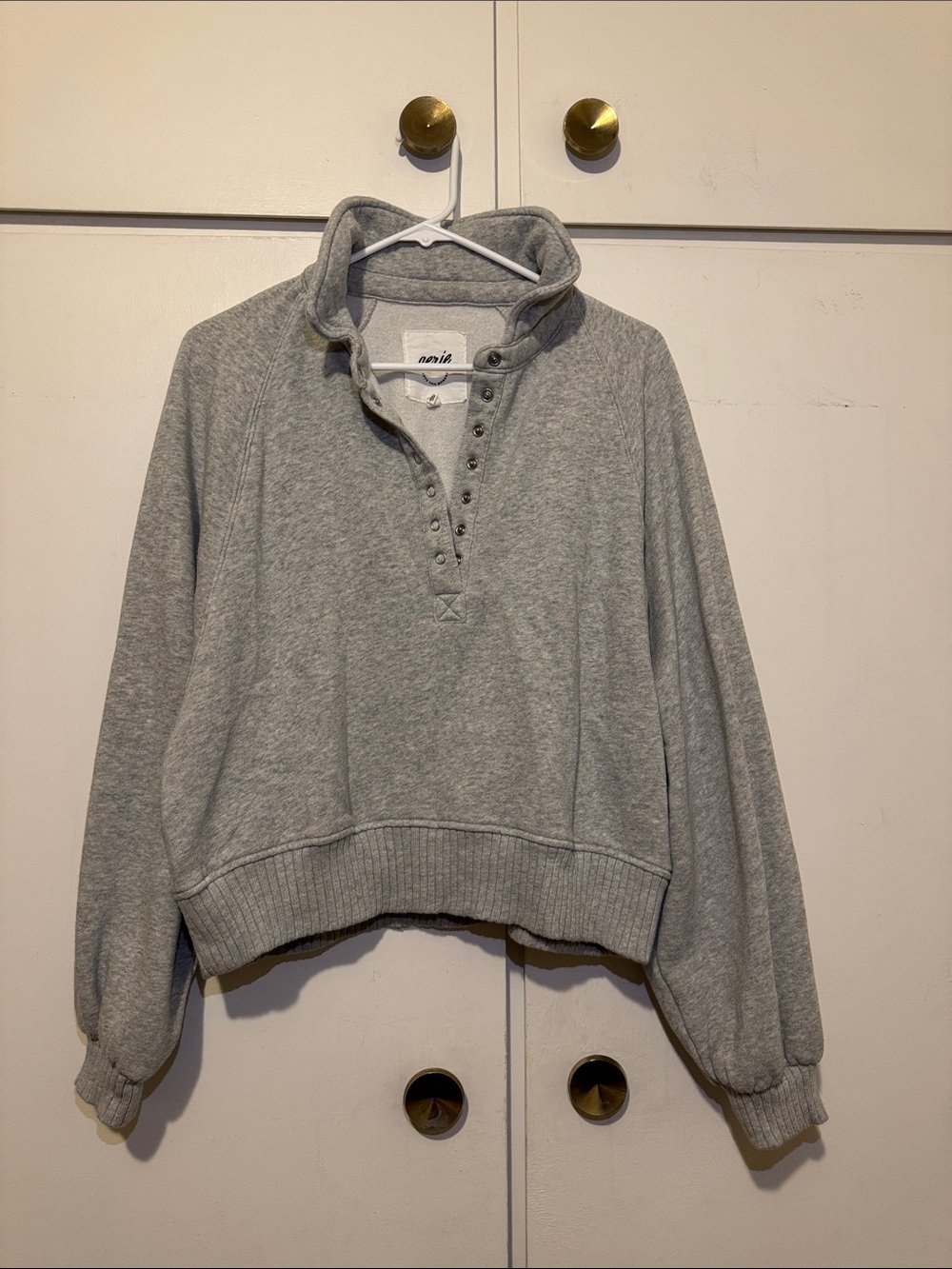 aerie Light Gray Snap-Front Funnel Neck Pullover